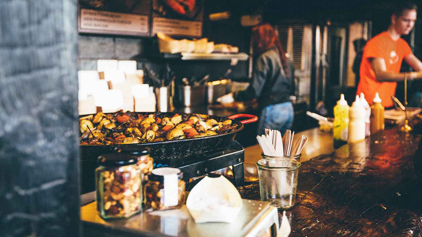 restaurant open kitchen cooking scene